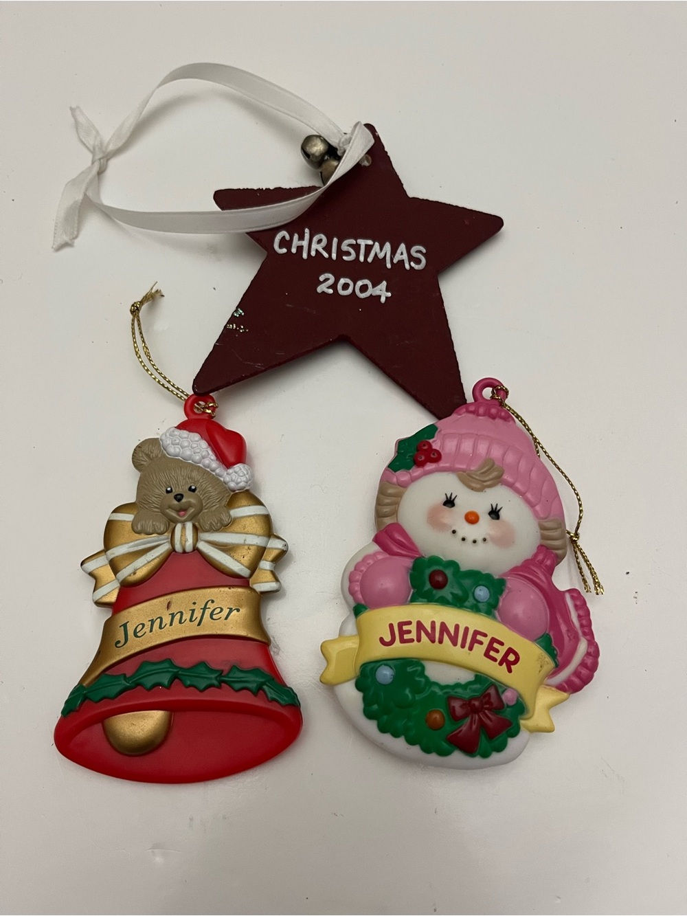 Personalized Vintage 2004 Christmas Ornaments Set "Jennifer" Bear Snow